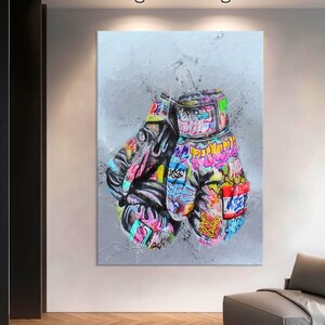 Banksy Wall Art Canvas, Graffiti Canvas Print, Boxing Gloves Decor, Street Graffiti Wall Art, Urban Canvas Print, Extra Large Wall Art