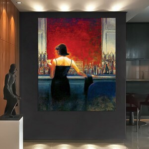 Vintage Woman Canvas Wall Art, Modern Print, Livingroom Wall Art, Woman Cigarette Bar Canvas Print, Extra Large Wall Art, Coffee Bar Decor
