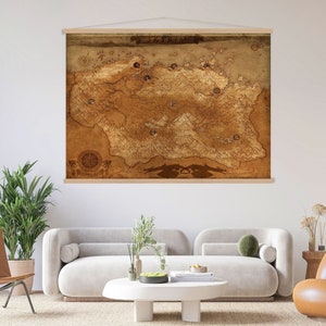 Skyrim kaart canvas muur kunst hanger, hangende Skyrim kunst, woonkamer decor, moderne canvas print, extra grote muur kunst, Skyrim decor