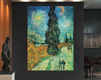 Vincent Van Gogh Wall Art, Reproductions Canvas Print, Living Room Decor, Van Gogh Wheat Field Cypress Print on Canvas, Extra Large Wall Art
