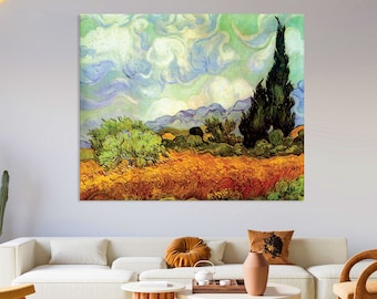 Vincent Van Gogh Wall Art, Reproductions Canvas Print, Living Room Decor, Van Gogh Wheat Field Cypress Print on Canvas, Extra Large Wall Art