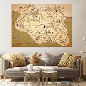 Skyrim Map Canvas Wall Art, Skyrim Art, Décor de salon, Impression sur toile moderne, Art mural extra large, Cadeaux Skyrim