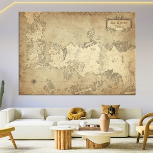 Game of Thrones Karte Leinwand Wandkunst, Westeros Karte Druck, Wand Kunst Wohnzimmer, Game of Thrones Dekor, extra große Wandkunst Leinwand