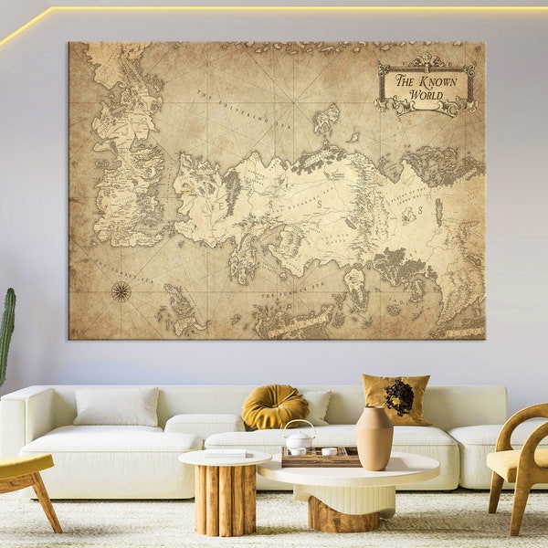 Game of Thrones Map Canvas Wall Art, Westeros Map Print, Wall Art Living Room, Game of Thrones Decor, Extra Large Wall Art Canvas