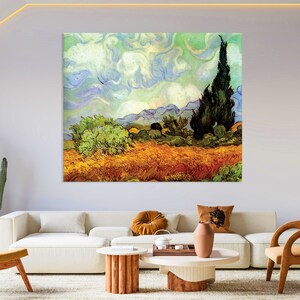 Vincent Van Gogh Wall Art, Reproductions Canvas Print, Living Room Decor, Van Gogh Wheat Field Cypress Print on Canvas, Extra Large Wall Art