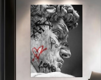 Mitologia Płótno Ścienne Sztuka, Michelangelo Prints, Wystrój Salonu, Czarno-Biała Sztuka Ścienna, David Statue Canvas Print, Grecka Mitologia Sztuka