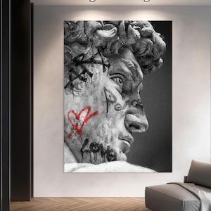 Mythology Canvas Wall Art, Michelangelo Prints, Living Room Decor, Black and White Wall Art, David Statue Canvas Print, Greek Mythology Art