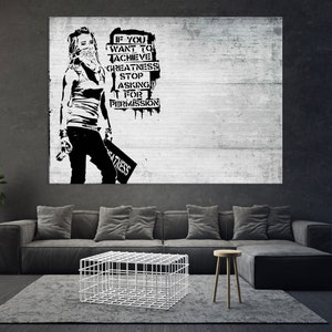 Banksy Canvas Wall Art, Modern Street Art Canvas, Living Room Decor, Urban Graffiti Canvas Print, Extra Large Wall Art
