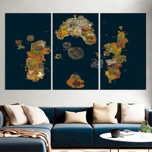 World of Warcraft Art, World of Warcraft Map Canvas Wall Art Salon Décor, Impression sur toile moderne, Art mural extra large