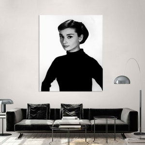 Audrey Hepburn Print on Canvas, Woman Wall Art, Living Room Decor, Black and White Print, Extra Large Canvas Wall Art