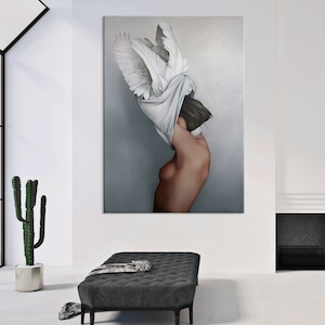 Woman Flower Head Canvas Print, Abstract Woman Wall Art, Living Room Decor, Flower Head Girl Art, Extra Large Wall Art