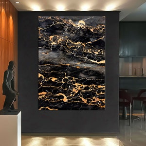 Black and Gold Wall Art Canvas, Luxury Marble Canvas Print, Living Room Decor, Marble Wall Art, Extra Large Canvas Wall Art