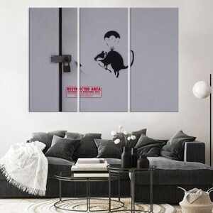 Banksy Wall Art, Modern Street Art Canvas, Living Room Decor, Urban Graffiti Canvas Print, Extra Large Wall Art