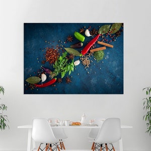 Kitchen Spice Wall Art Canvas, Herbs and Spices Print, Kitchen Wall Decor, Large Kitchen Wall Art, Vegetables Canvas Print