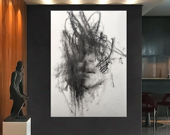 Abstract Face Art Canvas, Woman Wall Art Living Room Decor, Abstract Portrait Print, Extra Large Wall Art Canvas