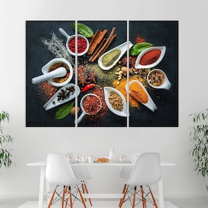 Küche Gewürz Wand Kunst, Kräuter und Gewürze Druck, Küchen Wand Dekor, Große Küche Leinwand Wand Kunst 3 Stück, Löffel Gewürz Leinwand Druck