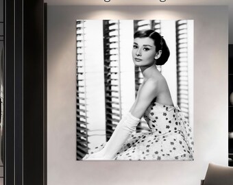 Audrey Hepburn Wall Art Canvas, Audrey Hepburn Print, Living Room Decor, Vintage Canvas Print, Extra Large Wall Art