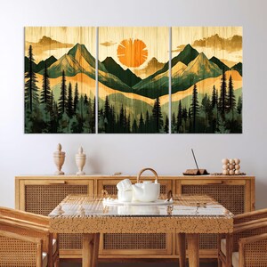 Art mural montagne, impression sur toile en bois, décoration murale montagne, très grande oeuvre d&#39;art murale pour salon, impression montagne abstraite, toile encadrée