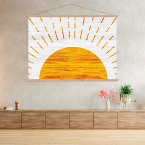 Wood Wall Art Boho, Mid Century Modern Canvas Print, Rustiek Home Decor, Minimalistische Sunshine Canvas Print, Extra Large Wall Art