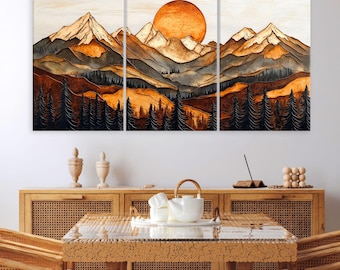 Mountain Wall Art Canvas Wall Art Living Room Decor, Sunset Landscape Canvas Print, Abstract Mountain Wall Art, Extra Large Wall Art