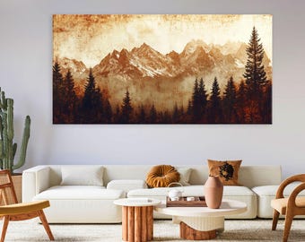 Mountain Wall Art Canvas Wall Art Living Room Decor, Vintage Print on Canvas Landscape, Abstract Mountain Wall Art, Oversized Wall Art