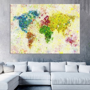 Lienzo de arte de pared de mapa mundial, impresión abstracta, sala de estar de arte de pared, decoración de sala de estar, lienzo de arte de pared Extra grande