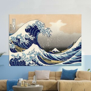 Hokusai the Great Wave off Kanagawa Wall Art, Reproductions Print on Canvas, Living Room Decor, Hokusai Print, Extra Large Canvas Wall Art