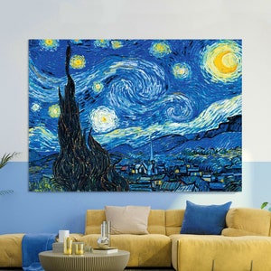 Vincent Van Gogh Starry Night Wall Art, Reproductions Canvas Print, Living Room Decor, Van Gogh Prints on Canvas, Extra Large Wall Art
