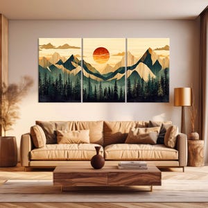 Wood Wall Art Mountain Canvas Wall Art, Wood Texture Print, Extra Large Wall Art Living Room, Abstract Mountain Print, Framed Canvas