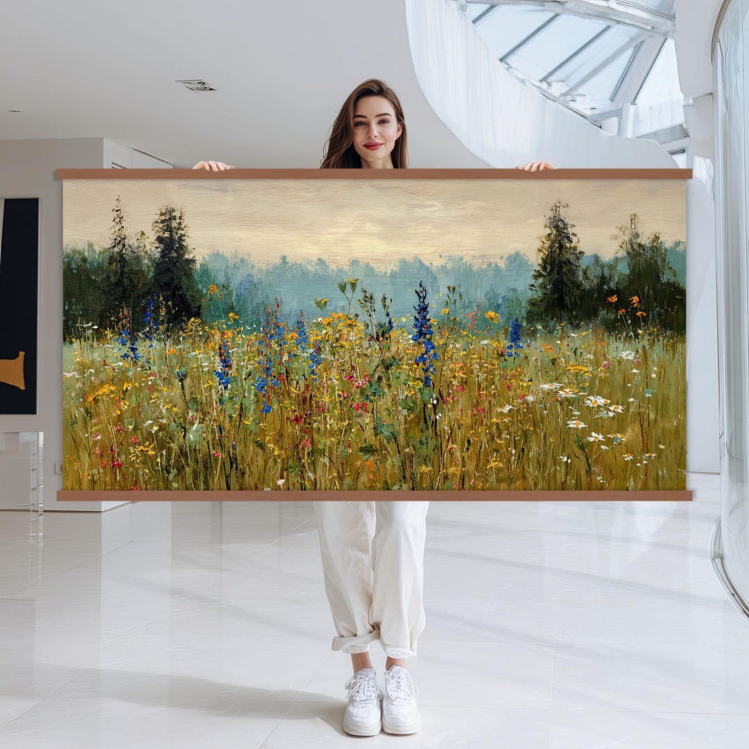 Landscape Art Wildflower Field Canvas Wall Art Hanger, Nature Canvas ...