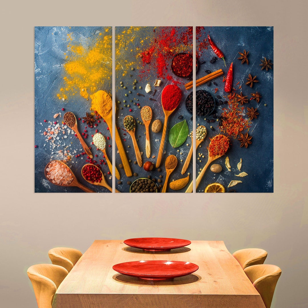Kitchen Spice Wall Art Canvas, Herbs and Spices Print, Kitchen Wall Decor, Large Kitchen Canvas