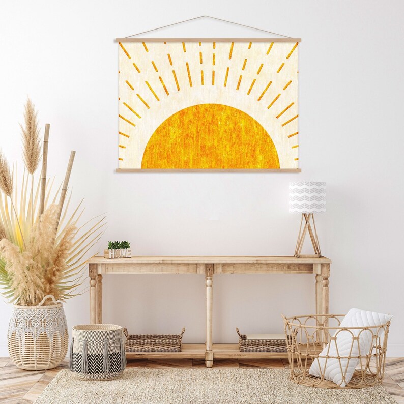 Boho Sun Wall Art, Mid Century Modern Canvas Print, Rustic Home Decor