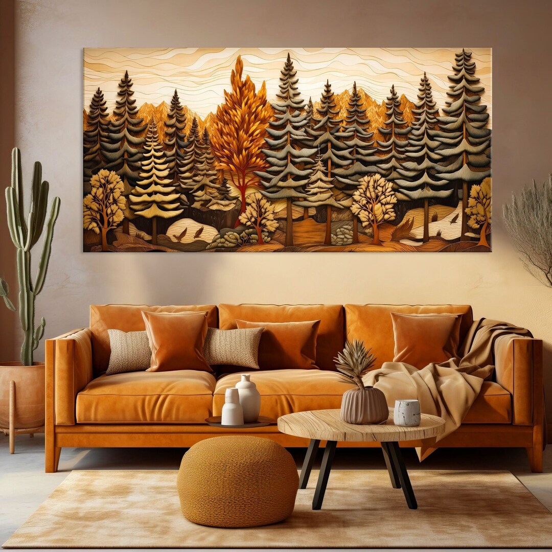 Abstract Pine Tree Forest Canvas Wall Art, Wood Wall Art, Nature ...