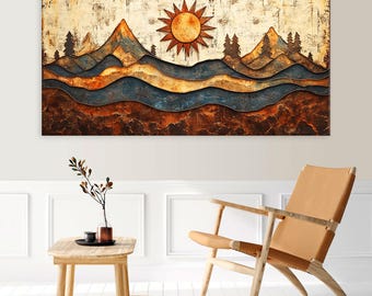 Mountain Wall Art Canvas Wall Art Living Room Decor, Vintage Print on Canvas Landscape, Abstract Mountain Wall Art, Oversized Wall Art