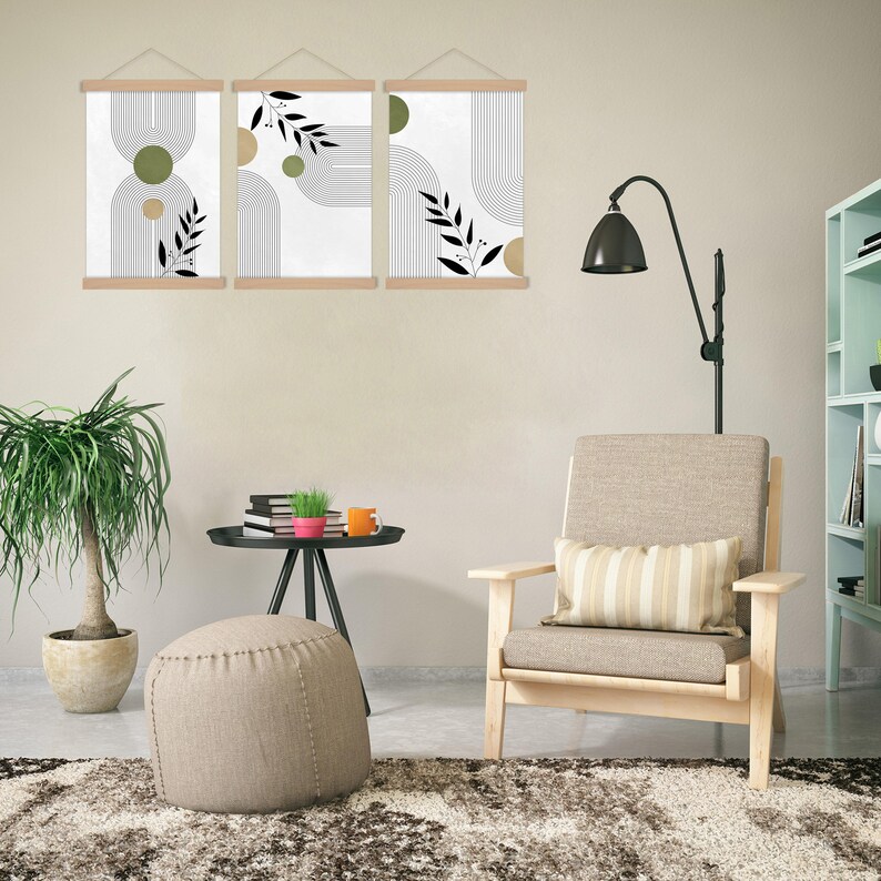 Mid Century Modern Boho Wall Art Prints Set of 3 Large Wall - Etsy