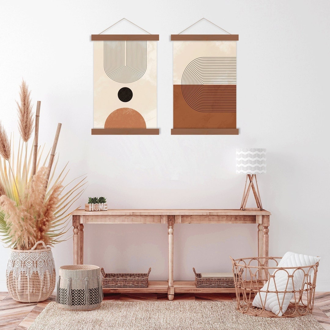 Mid Century Modern Boho Wall Art Prints Set of 2, Neutral Canvas Art ...