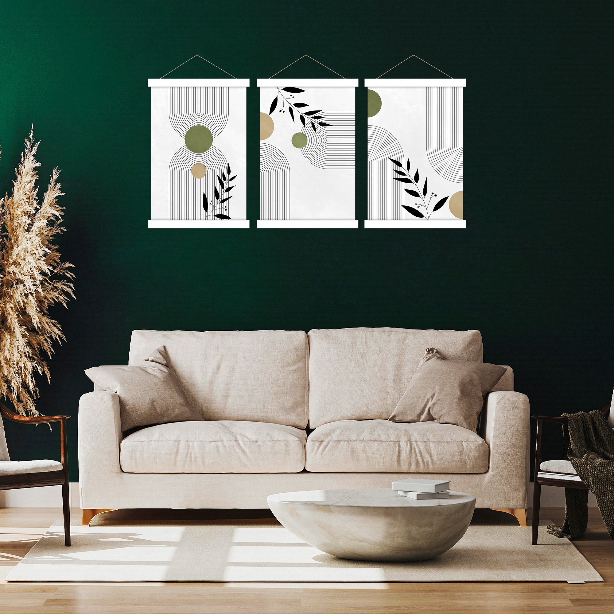 Mid Century Modern Boho Wall Art Prints Set of 3, Large Wall Hanging ...