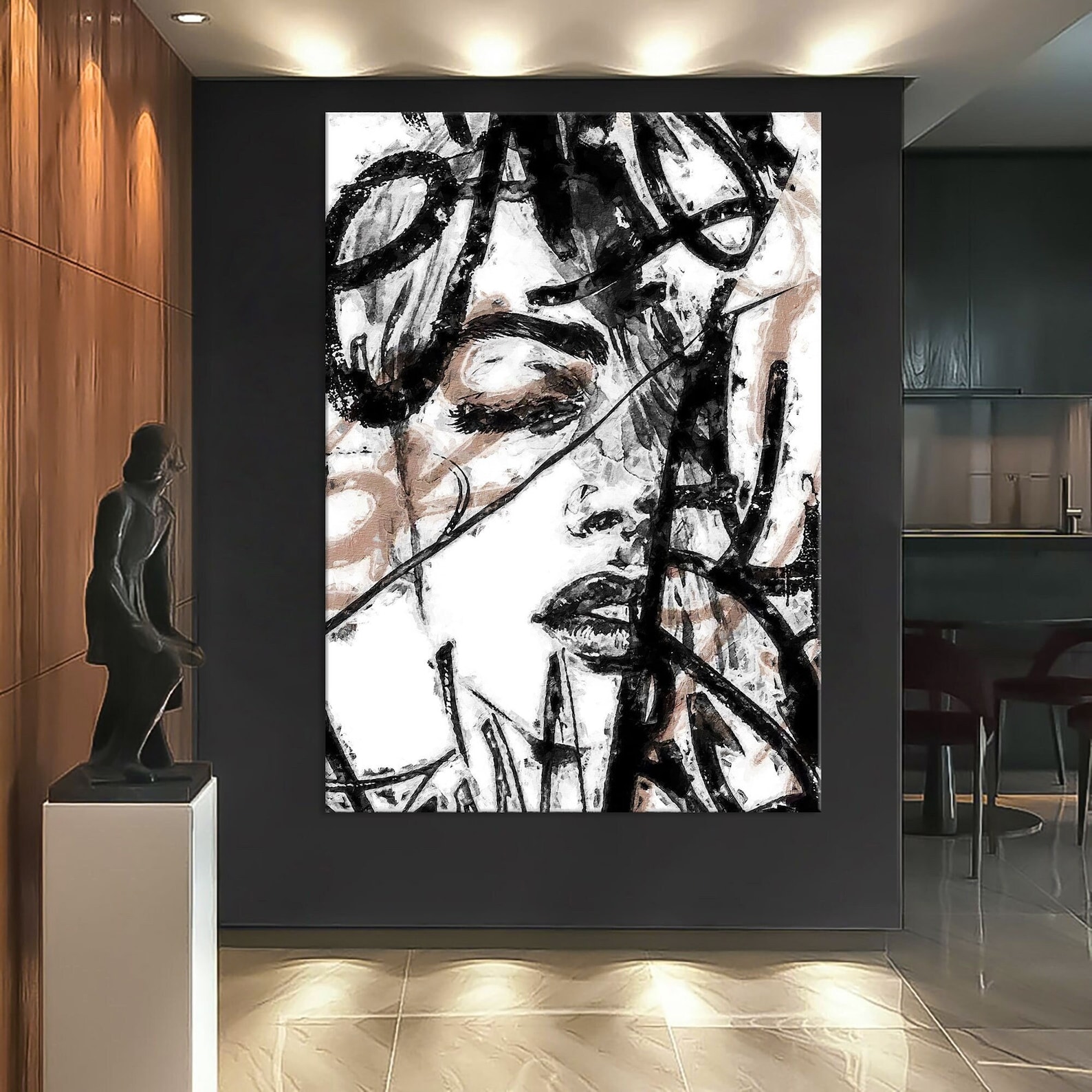 Abstract Face Art Canvas, Woman Wall Art Living Room Decor, Abstract ...