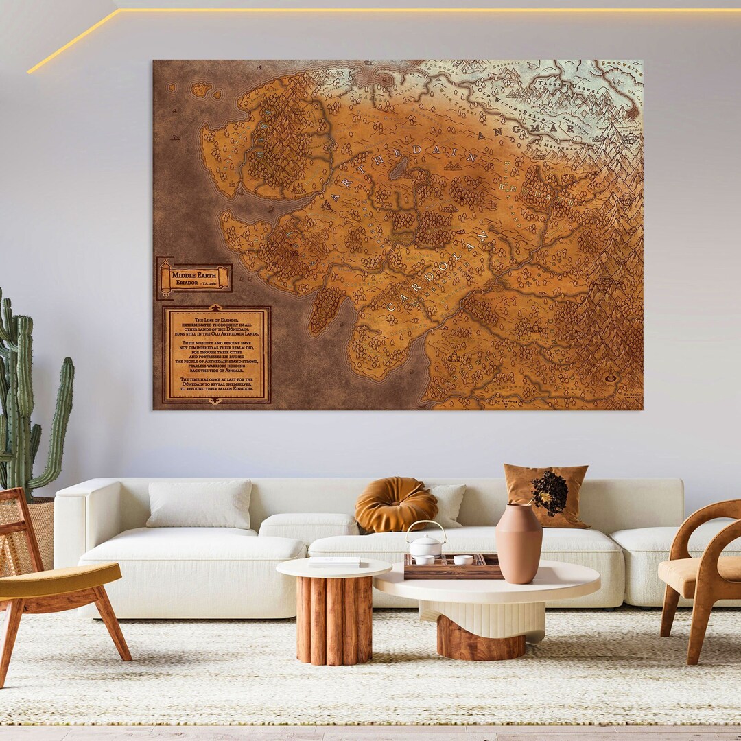 Middle Earth Map Wall Art Lord of the Ring Canvas Art Living - Etsy