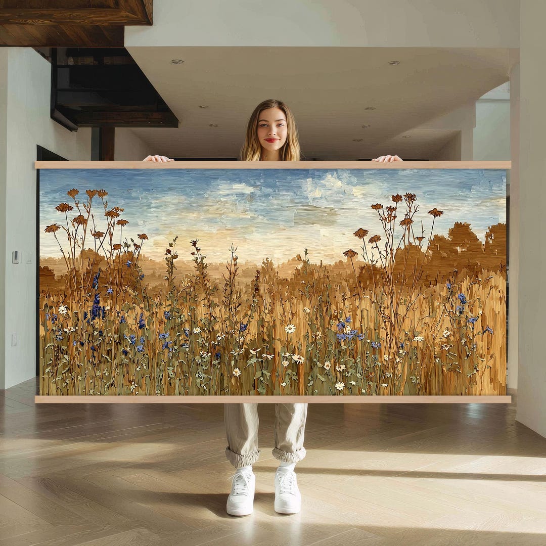 Landscape Wall Art Wildflower Field Canvas Wall Art Hanger, Nature ...