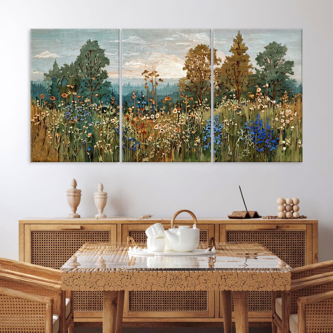 Landscape Wall Art Wildflower Field Canvas Wall Art, Nature Canvas ...