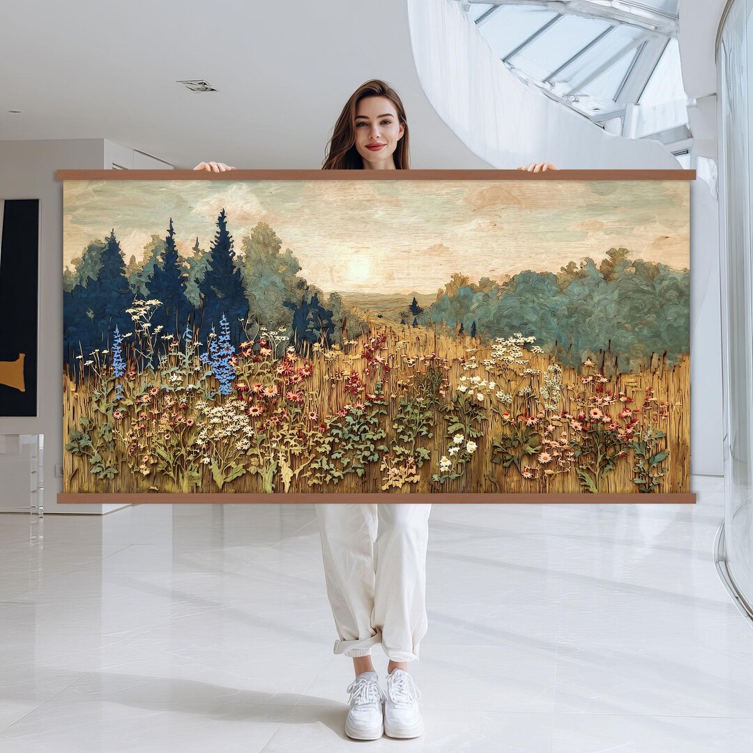 Landscape Art Wildflower Field Canvas Wall Art Hanger, Nature Canvas ...