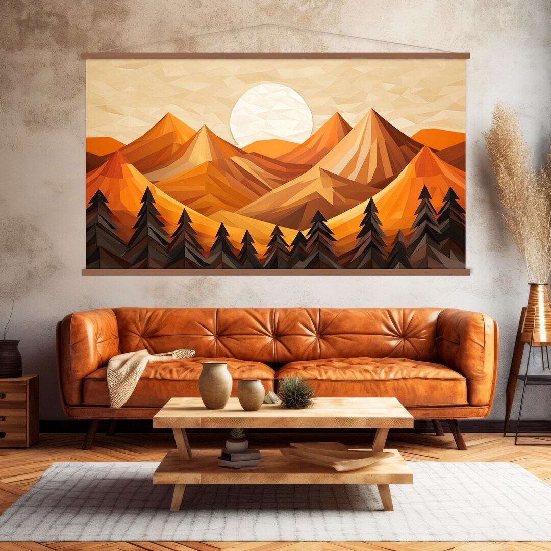 Wood Wall Art Mountain Wall Art Hanger, Modern Geometric Canvas Print