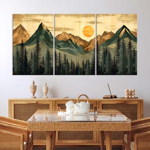 Art mural en bois, toile de montagne, décoration de salon, toile d&#39;art murale texture bois, impression montagne abstraite, impression sur toile encadrée