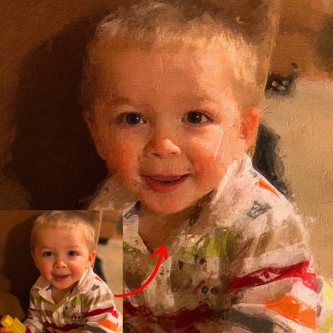 Custom Oil Painting From Photo, Personalized Portrait Wall Art, Kid Boy Canvas Print Painting