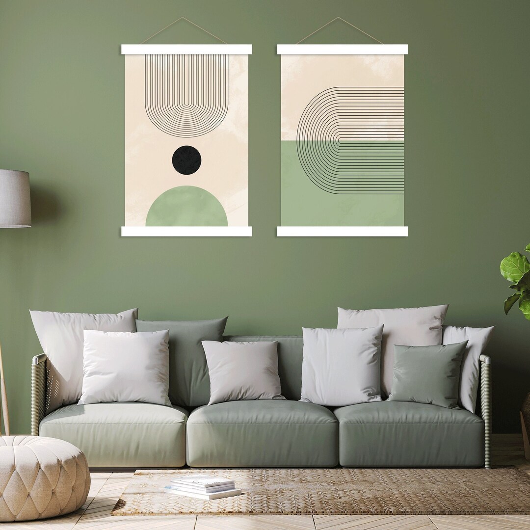 Mid Century Modern Boho Wall Art Prints Set of 2, Neutral Canvas Art ...