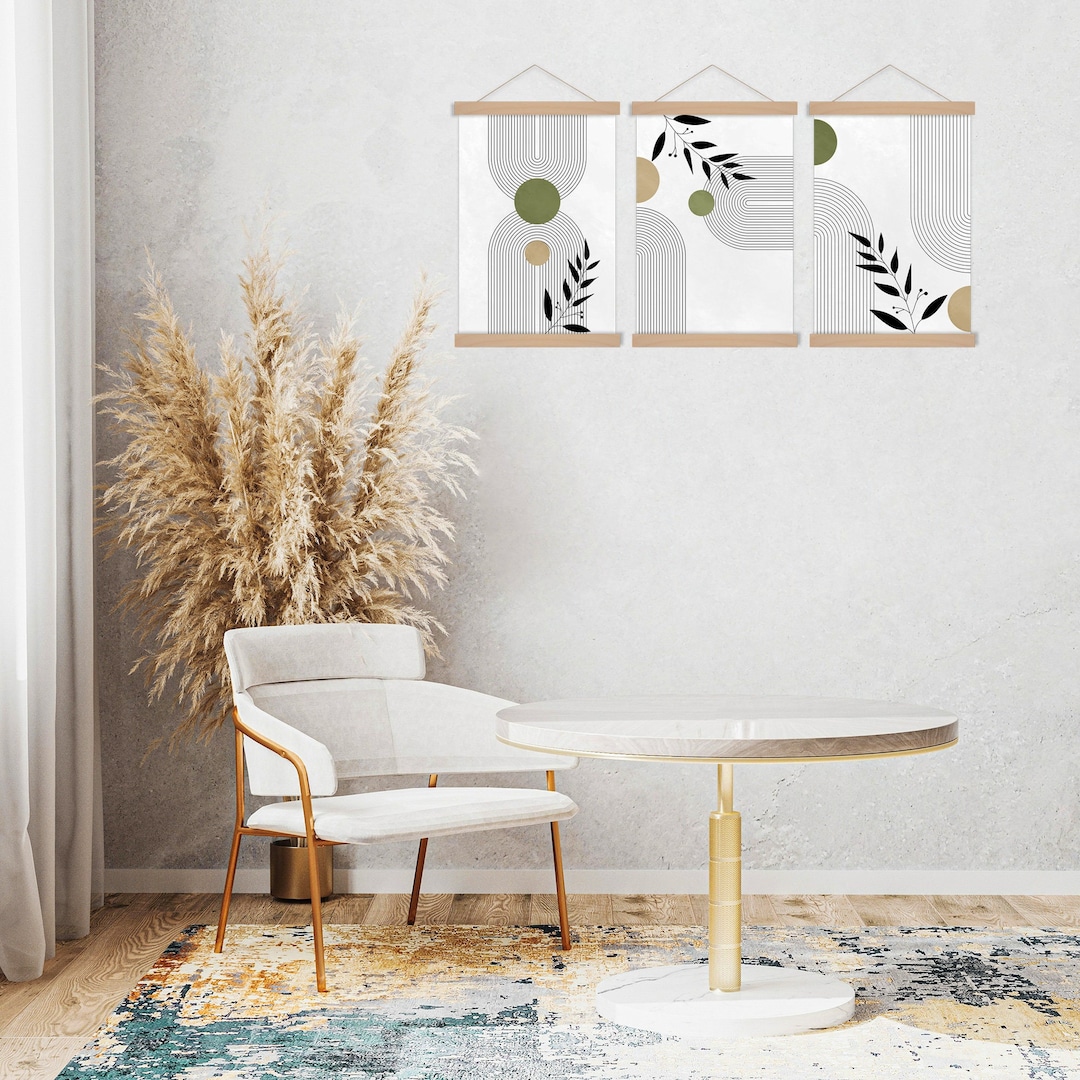 Mid Century Modern Boho Wall Art Prints Set of 3, Large Wall Hanging ...