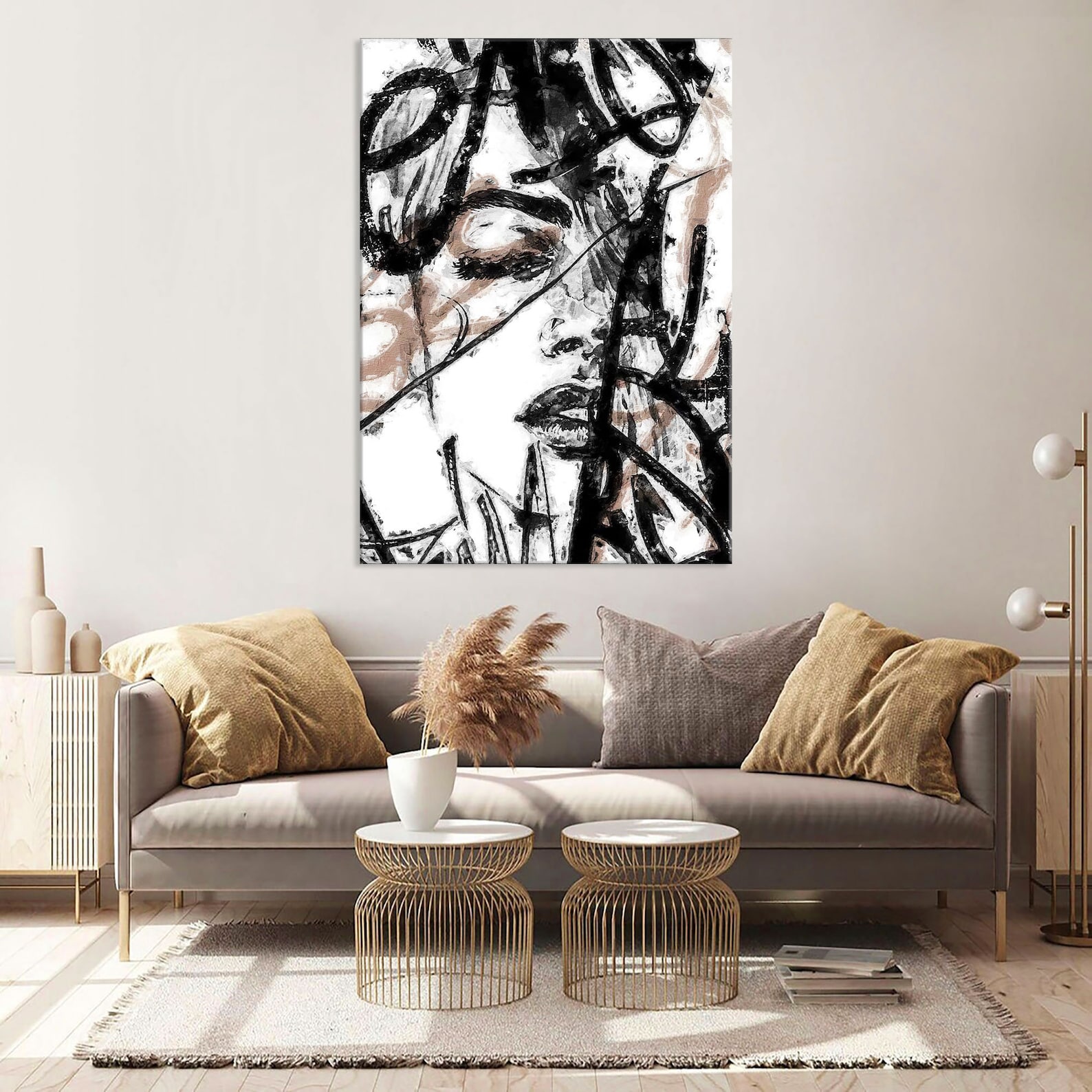 Abstract Face Art Canvas, Woman Wall Art Living Room Decor, Abstract ...