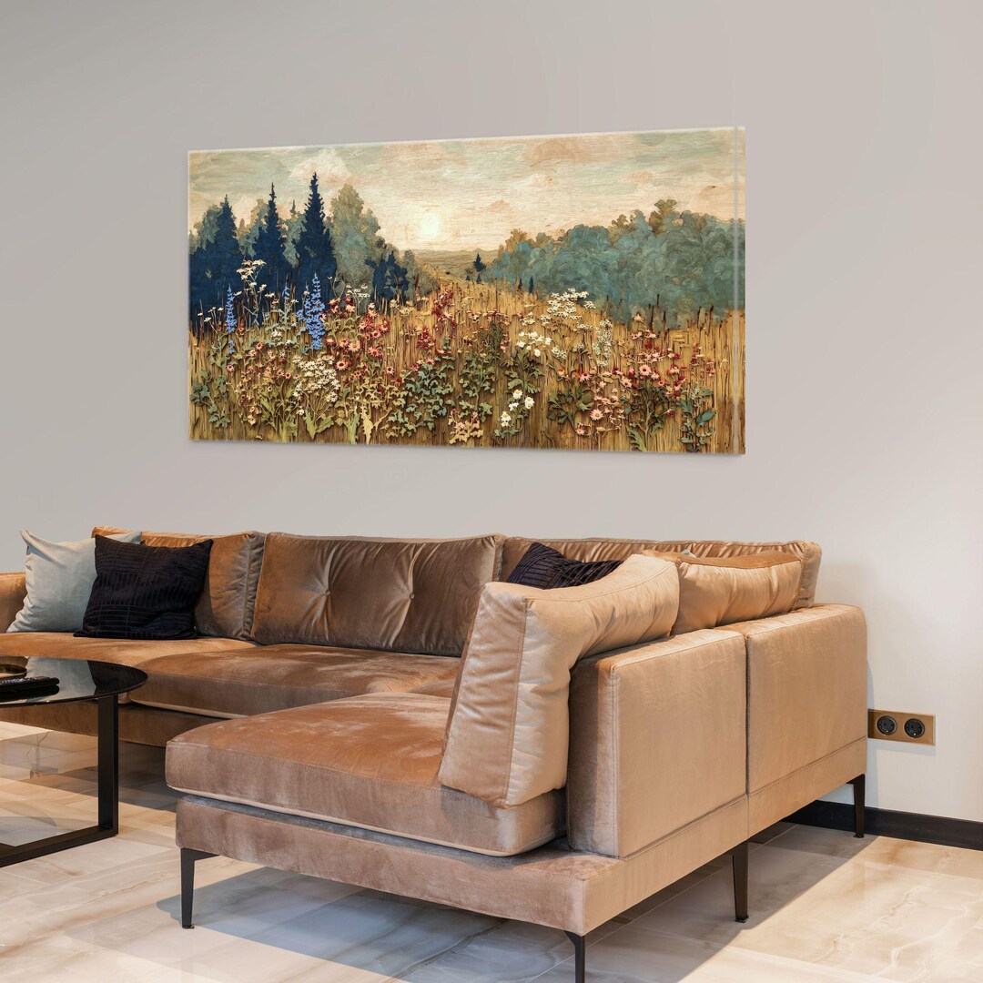 Landscape Wall Art Wildflower Field Canvas Wall Art, Nature Canvas ...