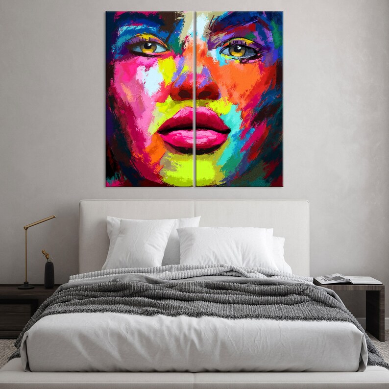 Abstract Face Art Canvas, Woman Wall Art Living Room Decor, Colorful Wall Art, Woman Portrait